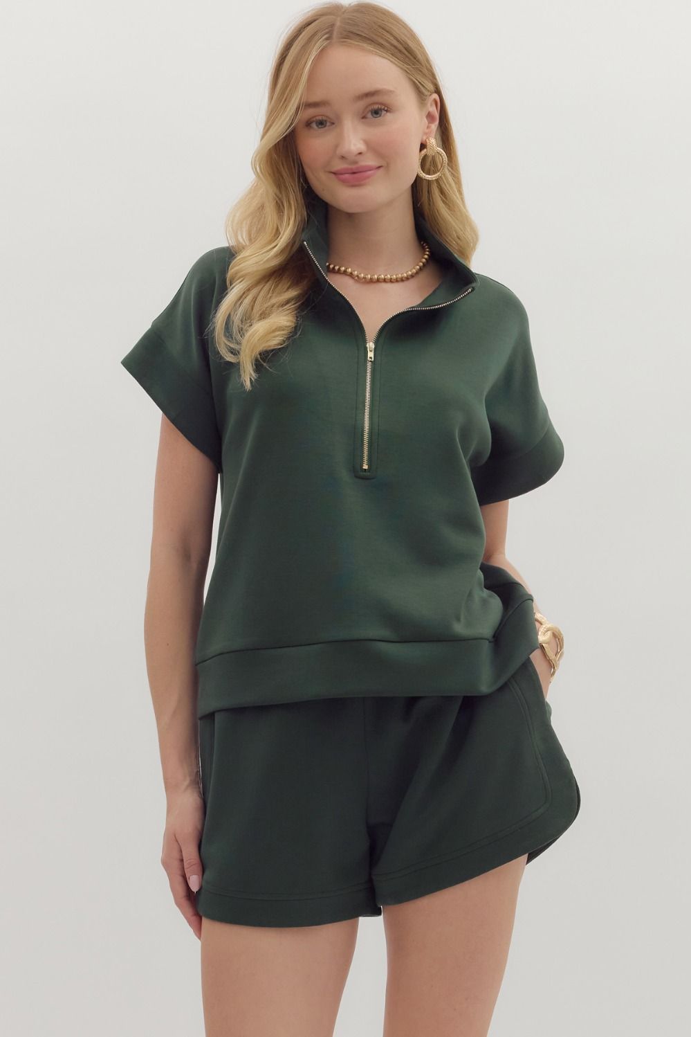Solid Zip Front Top