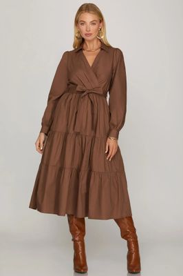 Solid L/S Midi Dress