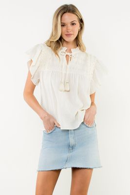 Flutter Sleeve Textured Top