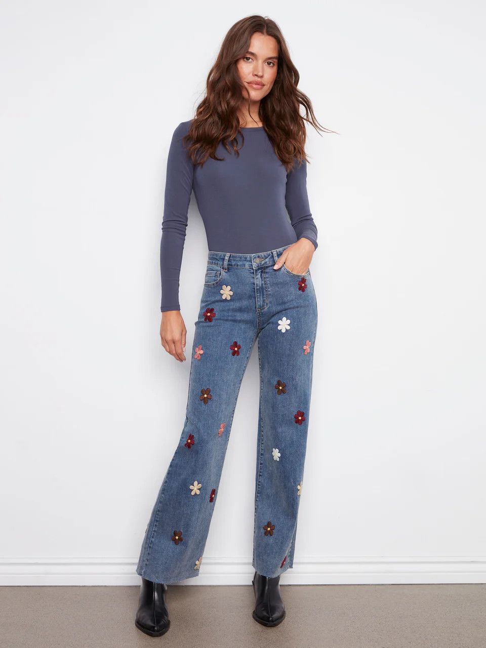 Wide Leg Flower Patch Denim