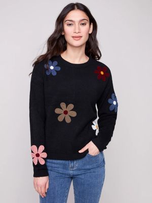 Sweater w/ Boucle Flowers