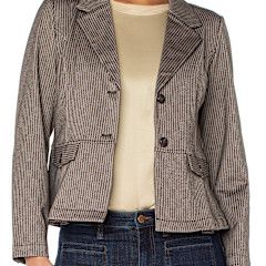 Peplum Blazer Stripe, Color: Camel/Sand, Size: L