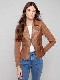 Faux Leather &amp; Rib Knit Combo Jkt