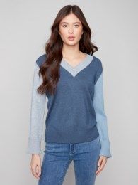 Colorblock V Neck Sweater