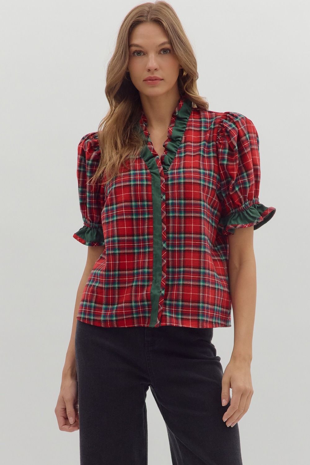 S/S Plaid RuffleTrim