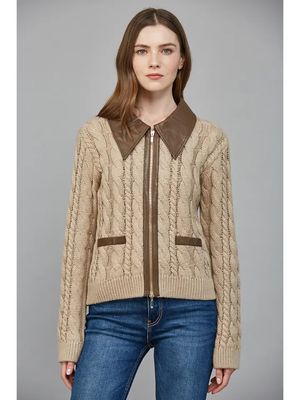 Faux Leather Trim cardigan