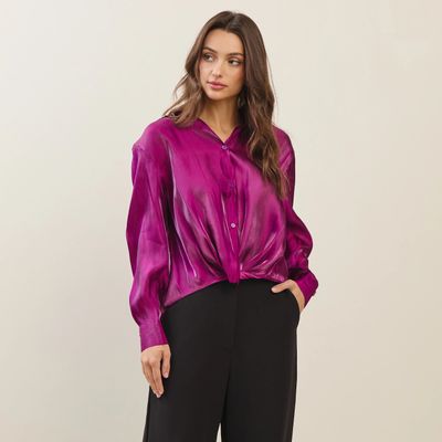 Sheer Satin Button Top