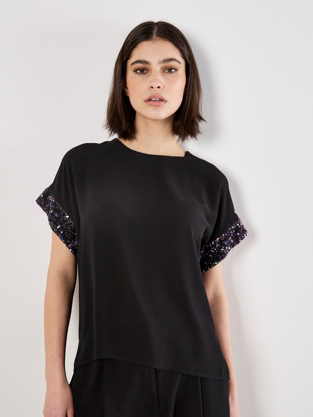 Sequin Cuff Chiffon Blouse