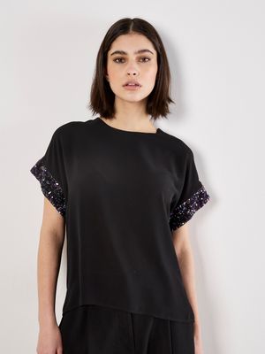 Sequin Cuff Chiffon Blouse
