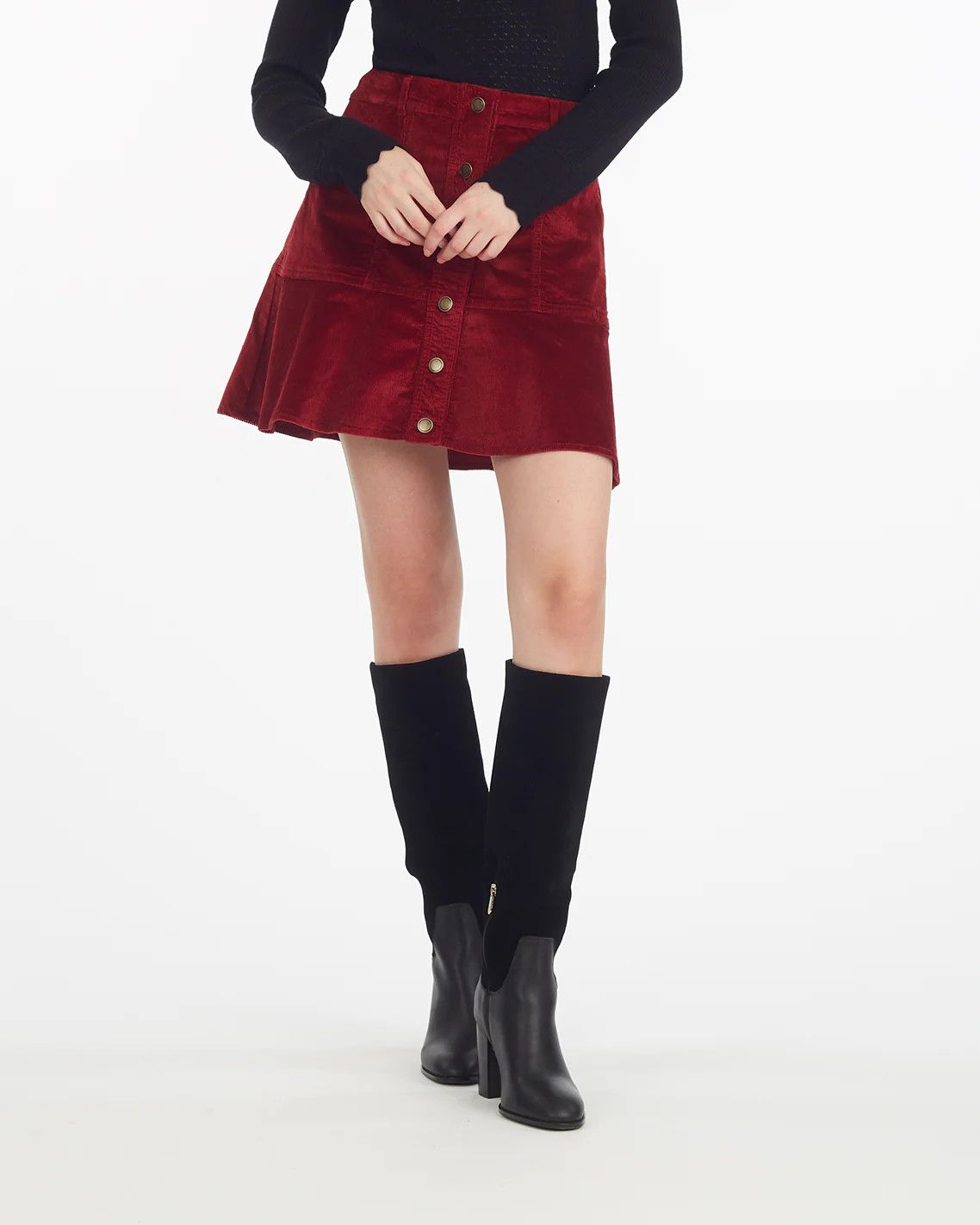 Button Front Corduroy Skirt
