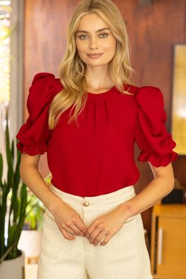 Ruched Sleeve Textured Top