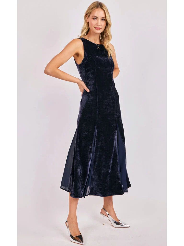 Velvet Chiffon Godet Maxi dress