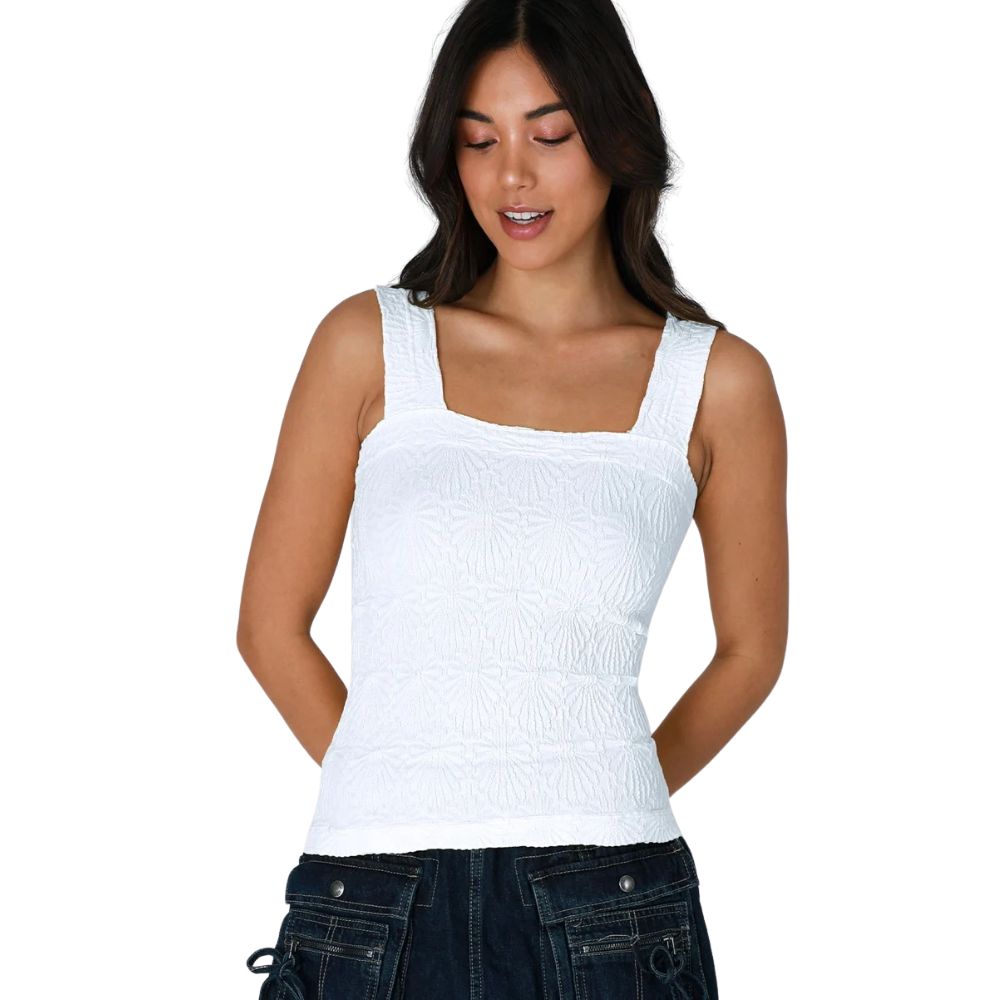 Lace Textured Sq Neck, Color: White, Size: One Size