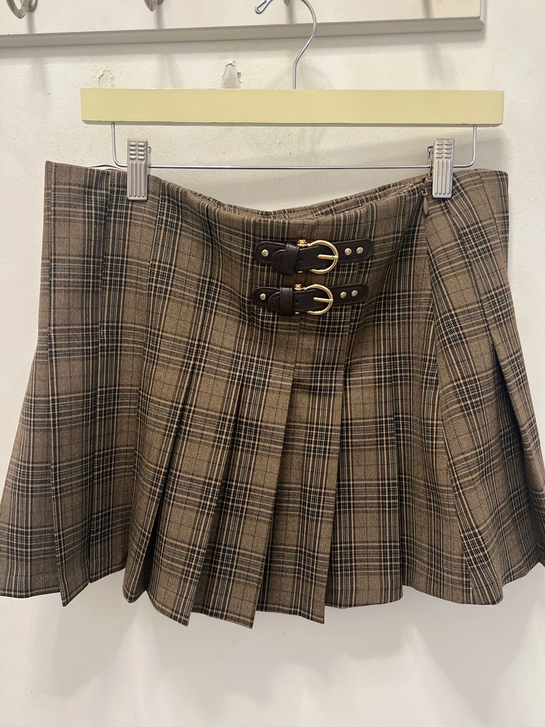 ASTR Chantel Pleated Mini Skirt, Color: Brown, Size: L