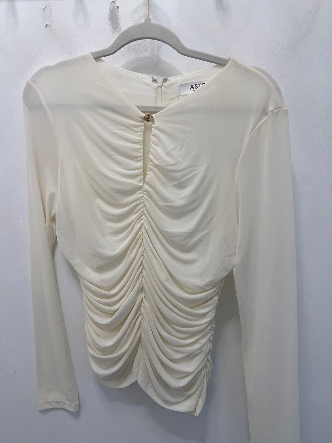 Yasmine Mesh Ruched Top, Color: Off White, Size: L