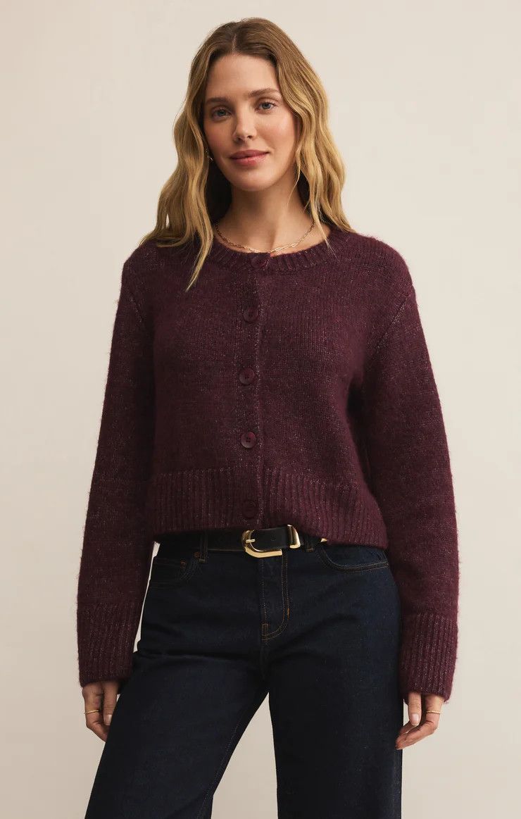 Breen Crop Cardigan, Color: Merlot, Size: XL