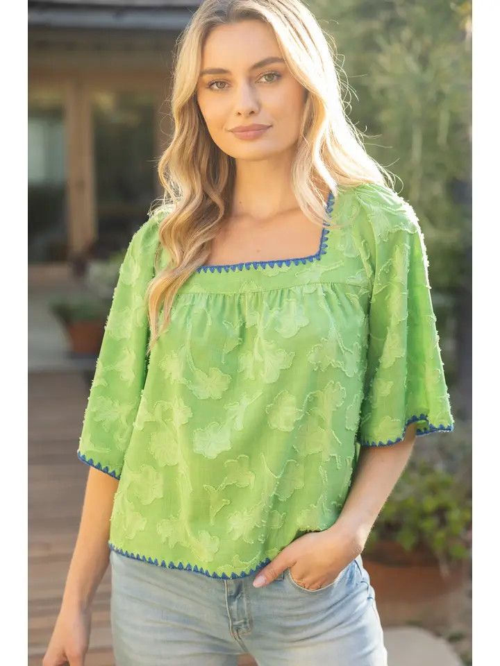 Contrast Embroidery Floral Top