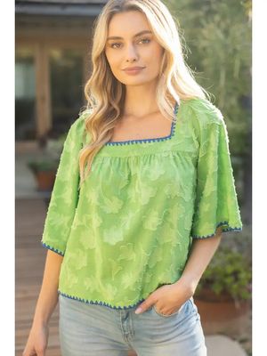 Contrast Embroidery Floral Top