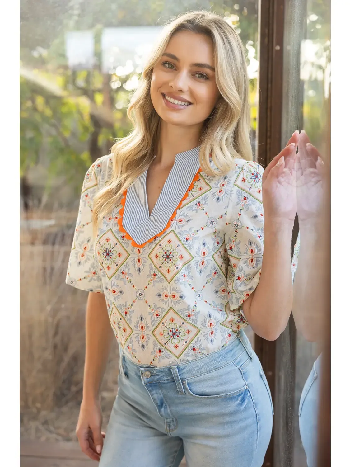 Wave Trim Printed Top