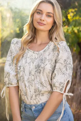 Floral Embroidery Pintuck Top