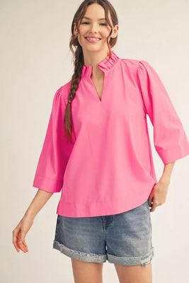 3/4 Sleeve Crinkled Solid Top