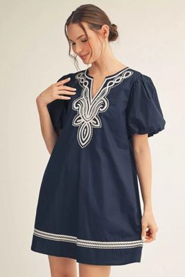 Embroidered Shift Dress