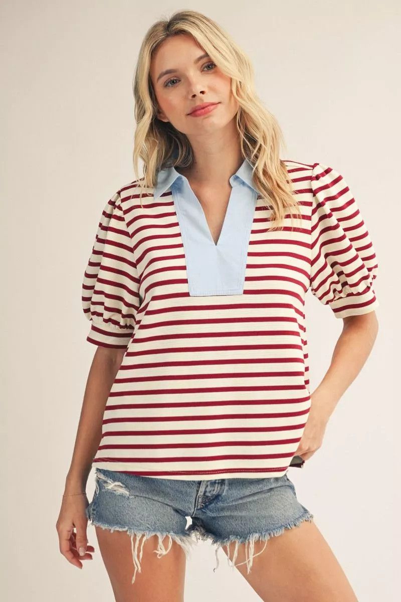 Stripe Contrast Neckline