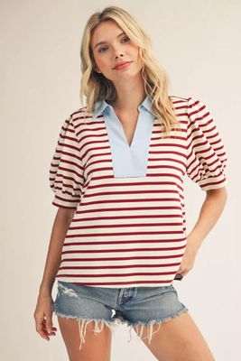 Stripe Contrast Neckline