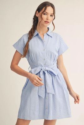 Stripe Dress w/ Waist Tie