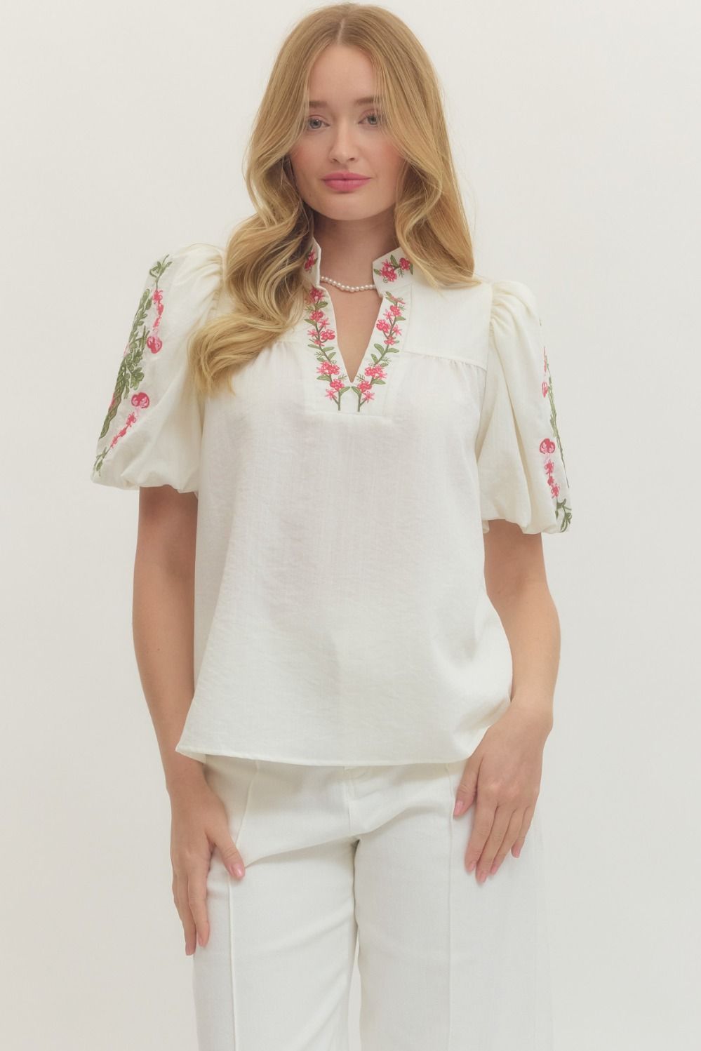 Embroidered V Neck