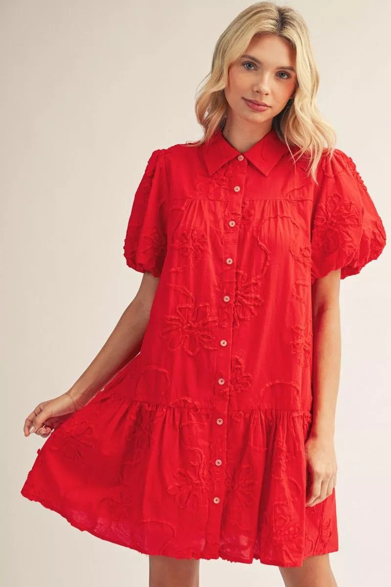 Solid Floral Pattern Dress