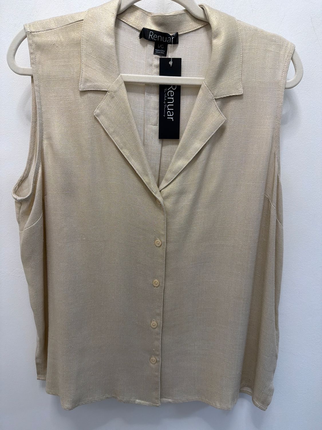 Sleeveless Button Top, Color: Gold, Size: L