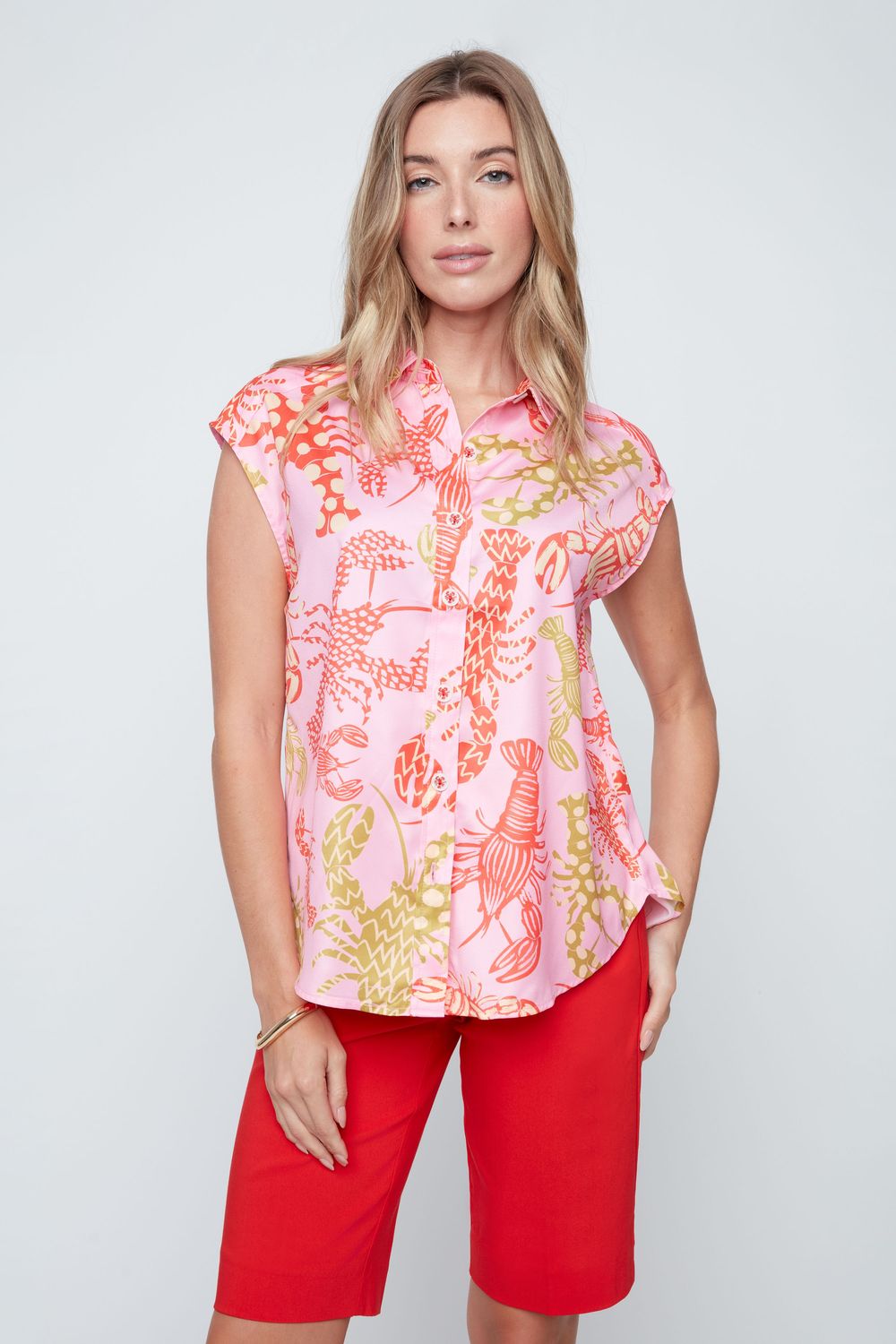 Printed Button Front Top