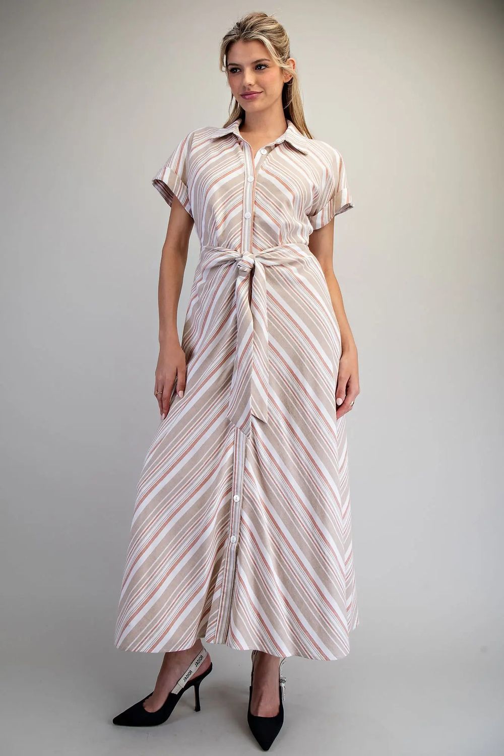 Stripe Tie Waist Maxi