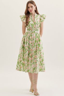 Zip Front Tulip Midi Dress