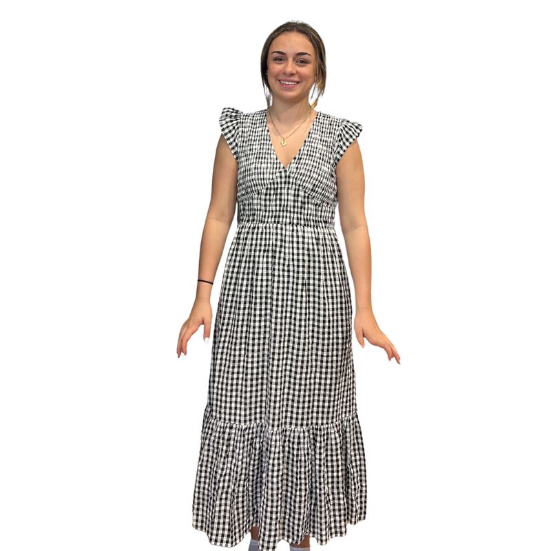 Ruffle Sleeve Gingham Dress