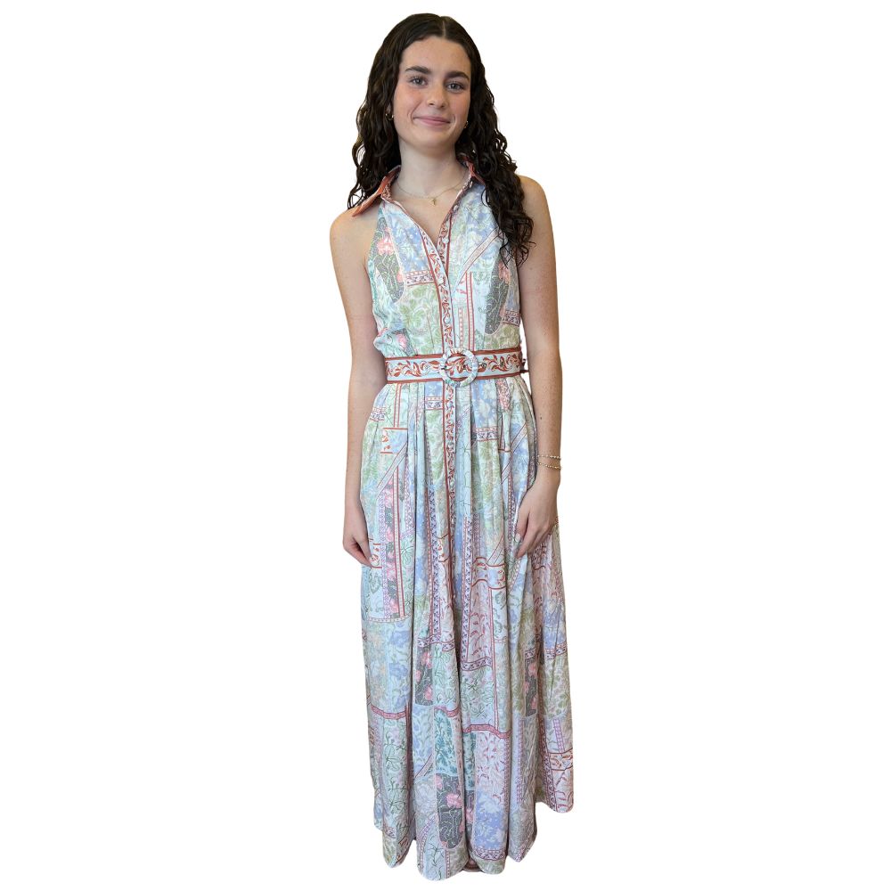 Collared Dress w/ Round Buckle Belt