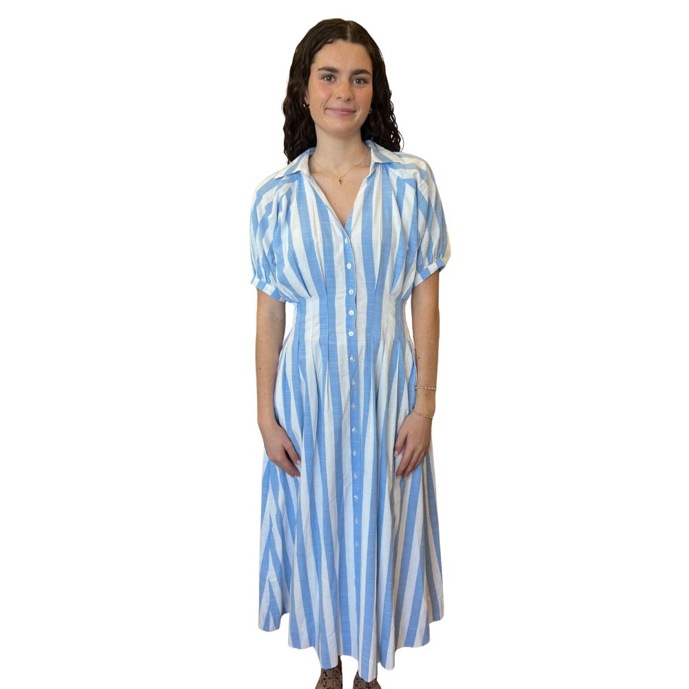 Silvie Pleated Stripe Midi Dress