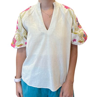 V Neck Floral Sleeve Top