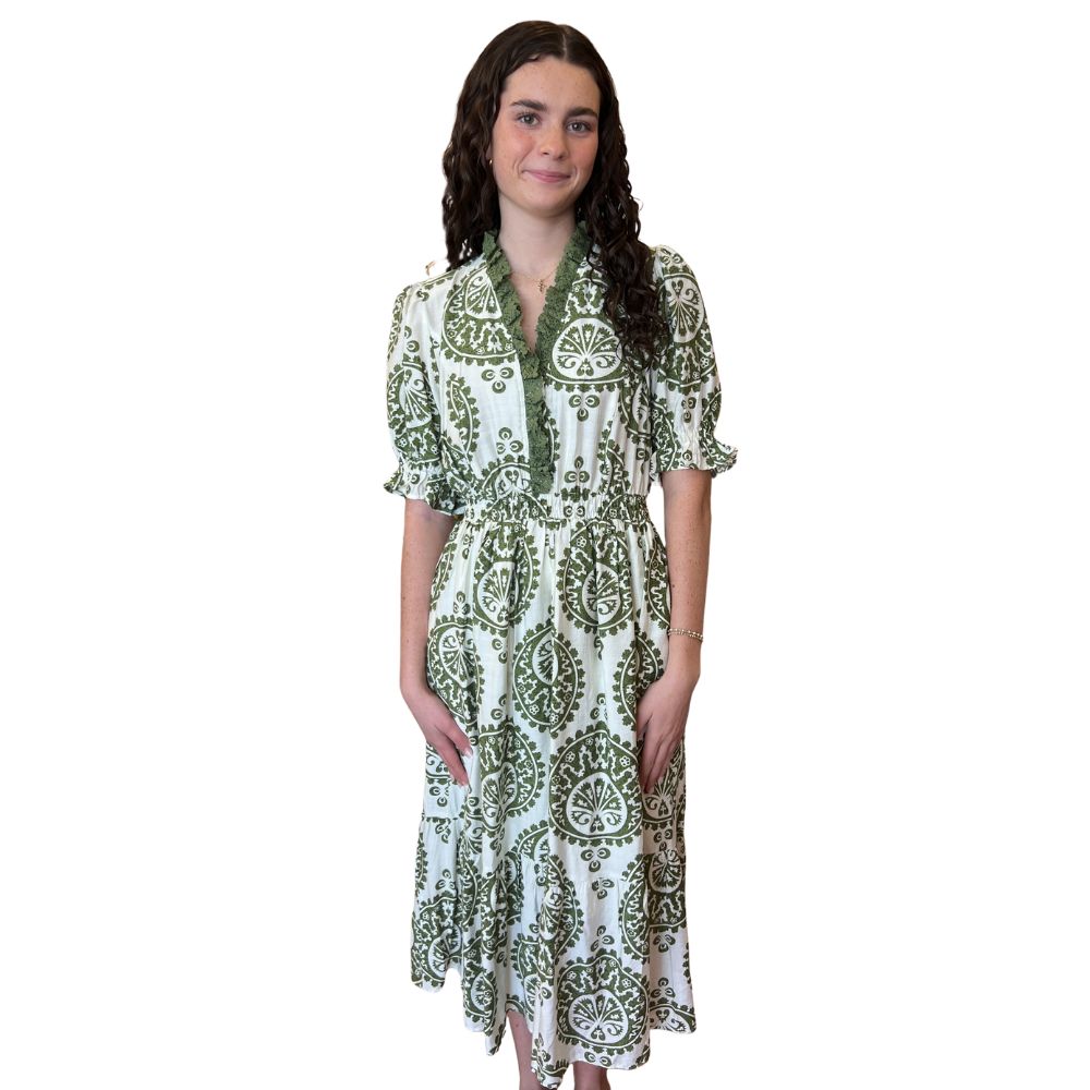 Paisley Smock Waist Midi