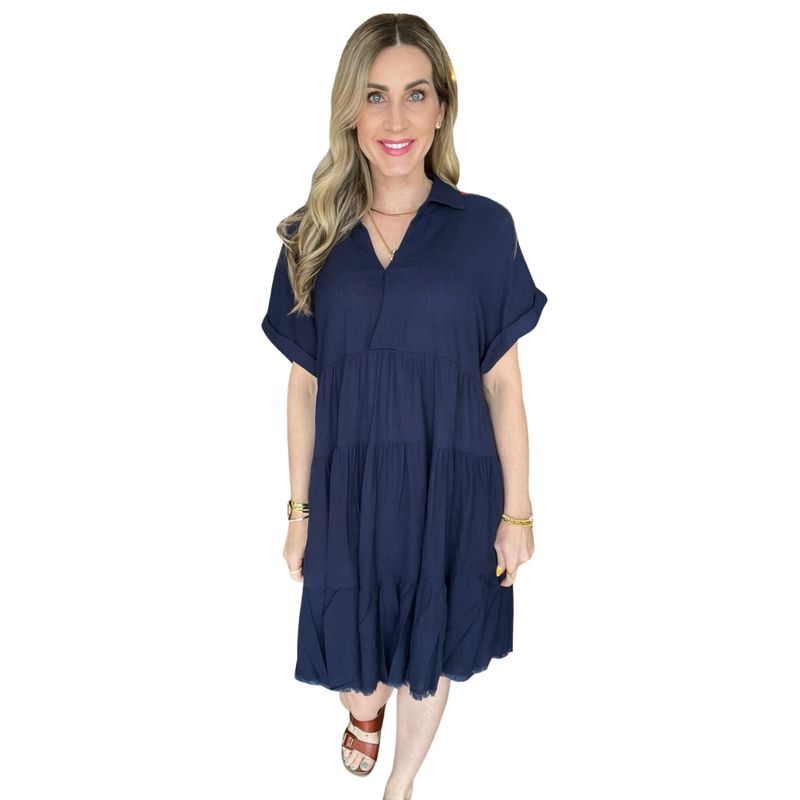 Linen Blend Babydoll Dress