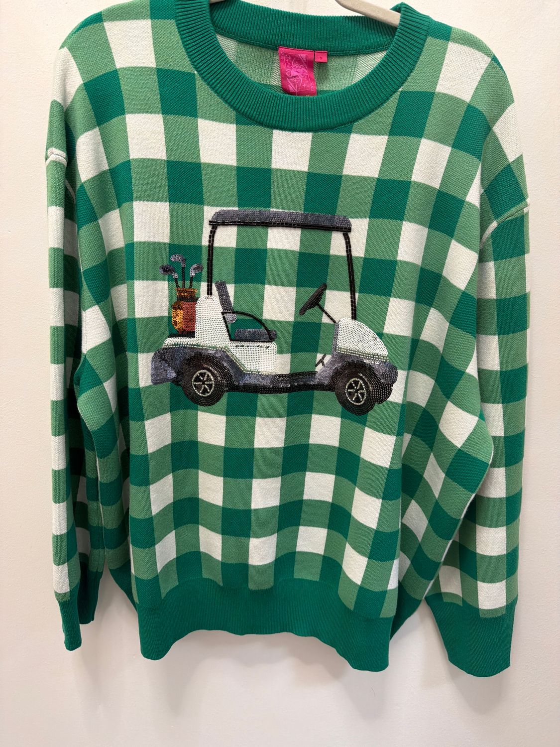 Checkered Golf Sweater, Color: Green/Wht, Size: M