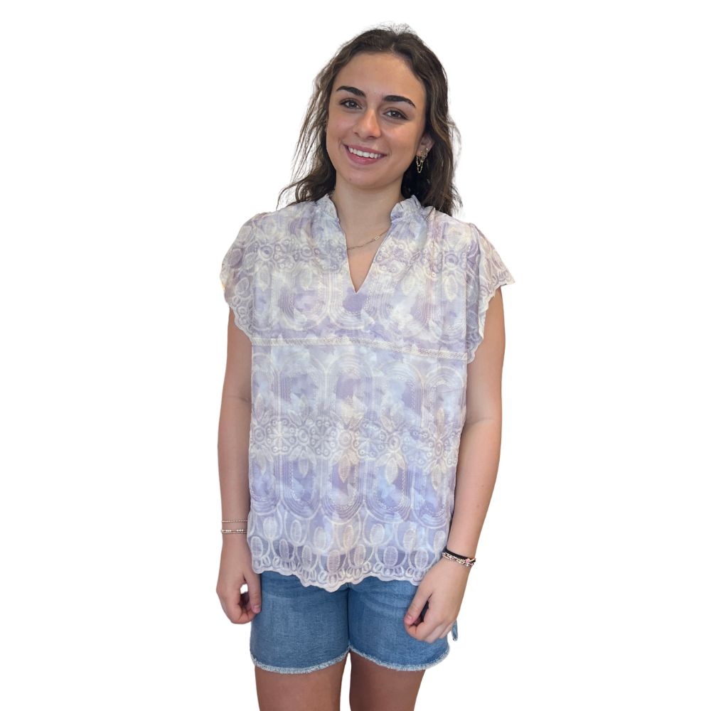 Embroidered V Neck Top