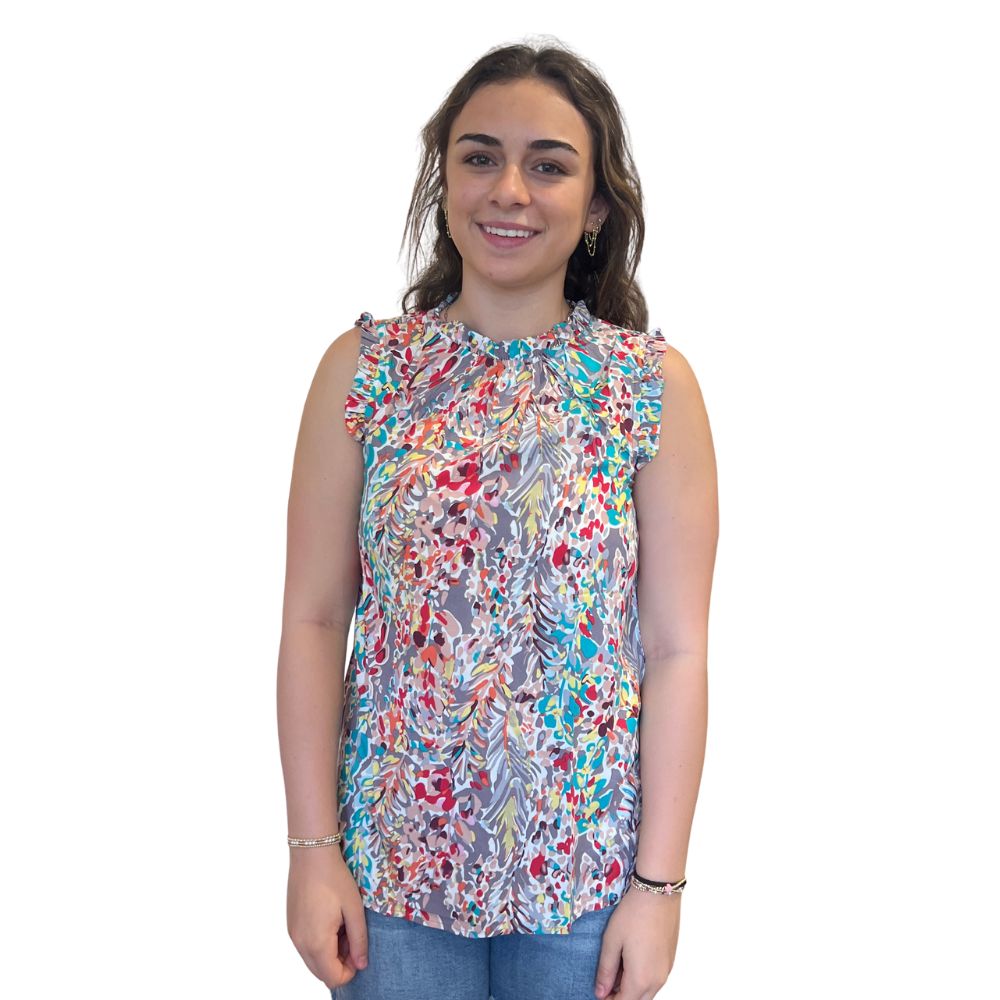 Print Ruffle Sleeveless Top