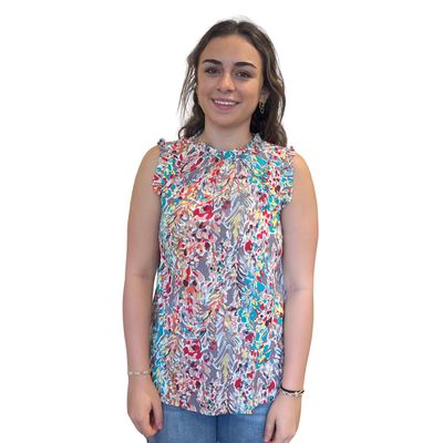 Print Ruffle Sleeveless Top
