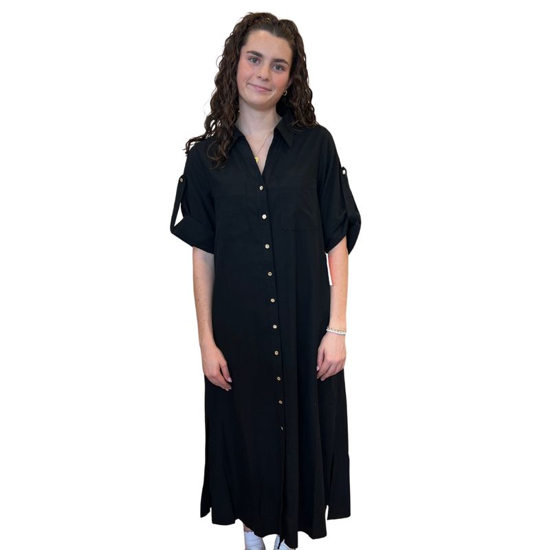 Roll-Up Sleeves Midi Dress