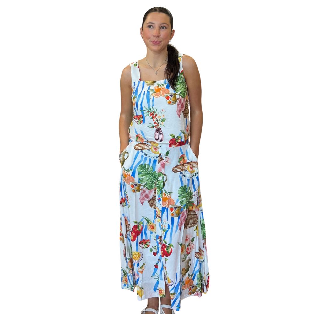 Printed Button Front Skirt