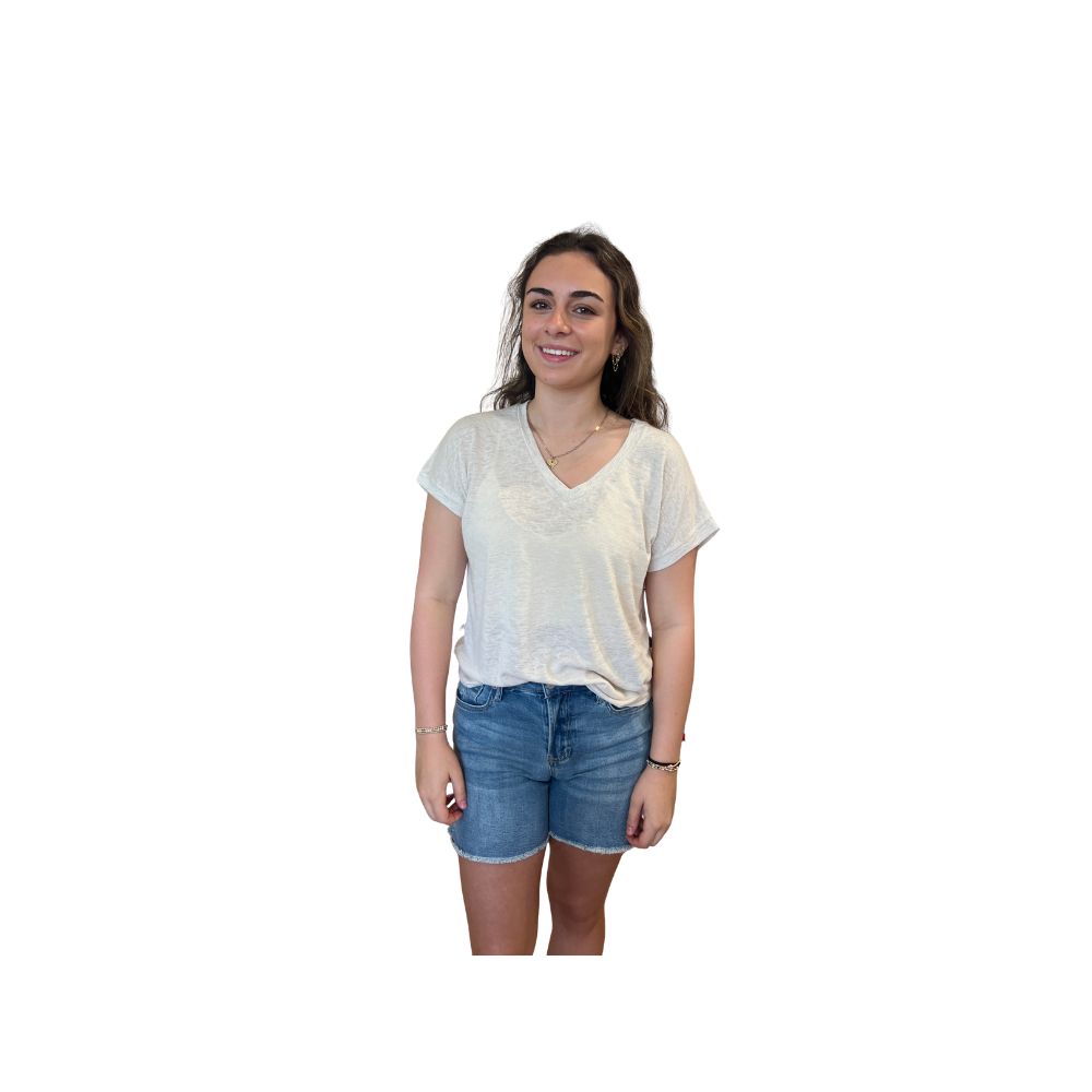 S/S V Neck Slub Top