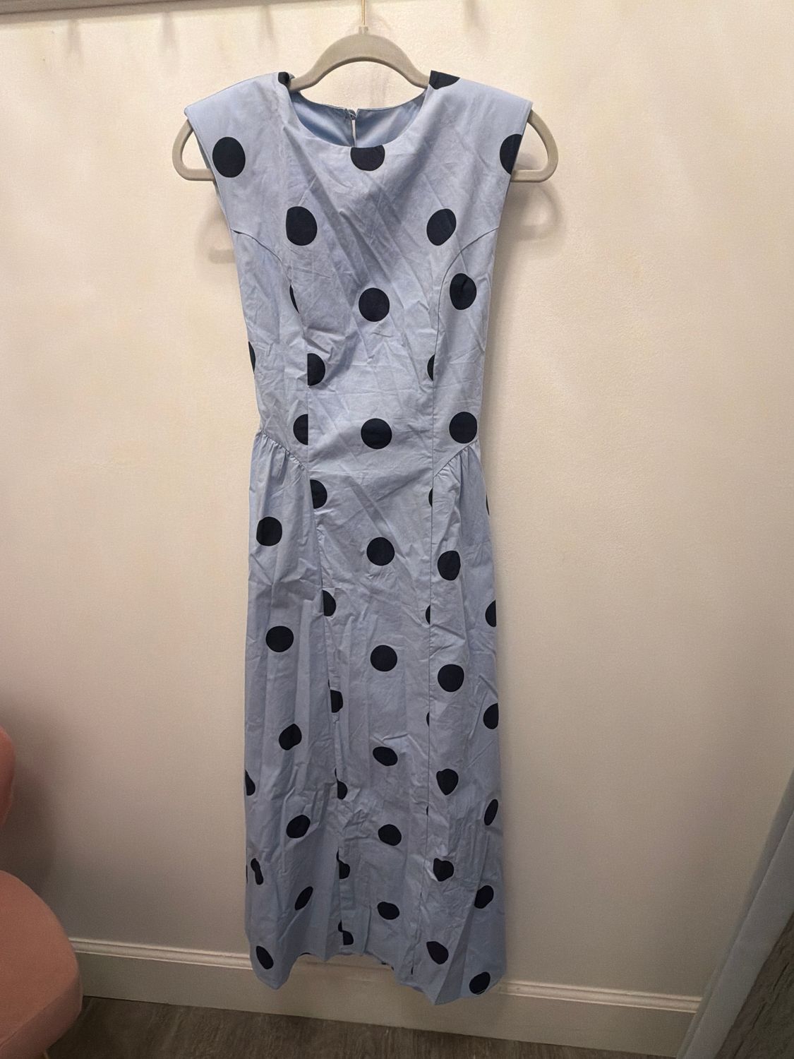 Polka Dot Midi Dress, Color: Blue/Navy, Size: L