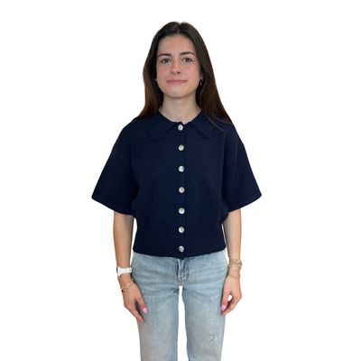 S/S Knit Top Button Front